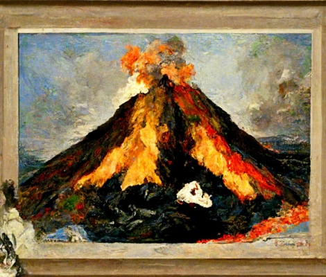 Image générée avec l’IA :  Volcan avec le style de Manet​